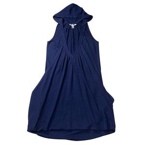 EUC MaxMara Sportmax Cashmere Silk Navy Blue Hooded Bubble Hem Dress Large Mini